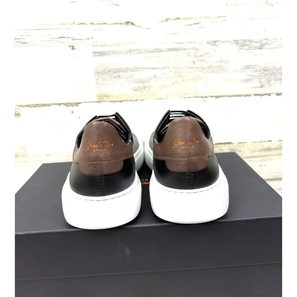 GoodMan Mens 8.5 Legend London Black Leather Lace-Up Sneakers Italy Casual NEW